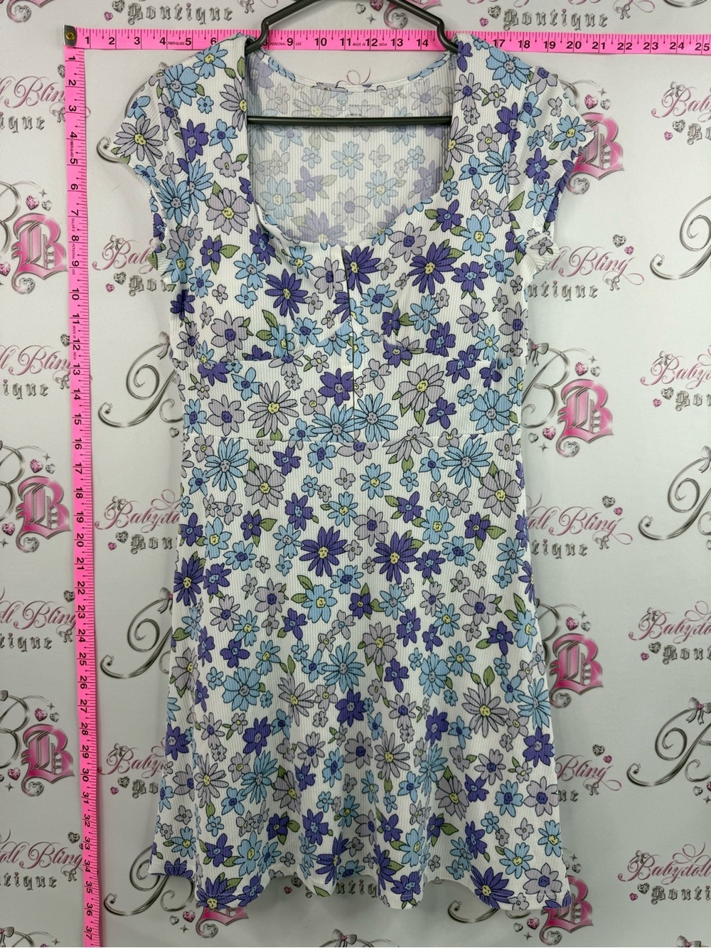 No boundaries dress flowers Floral Mini Dress with Blue & Purple Daisies